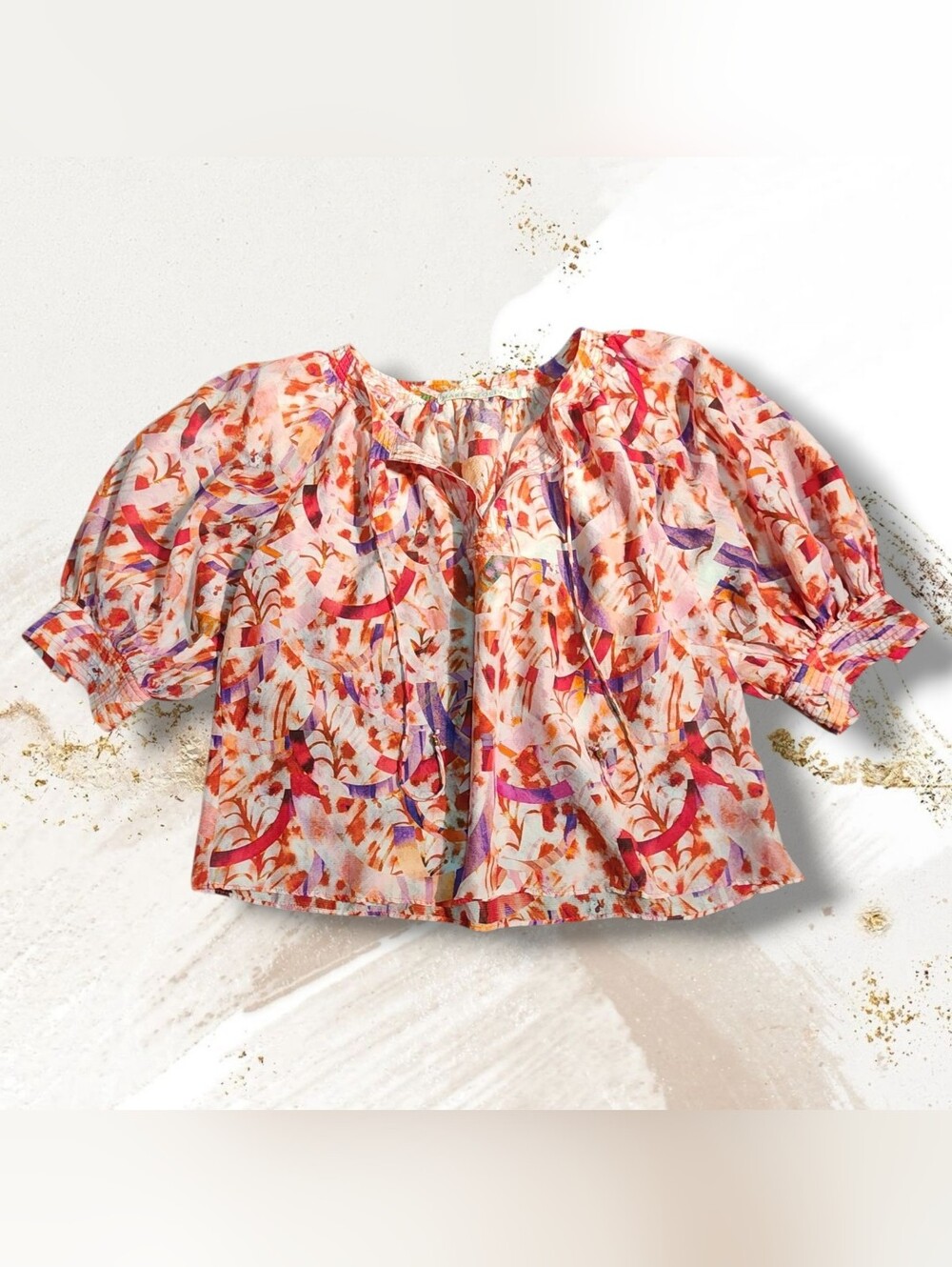 Marie Oliver Multicolor Floral Puff Sleeve Blouse in Pink, Purple, Orange
